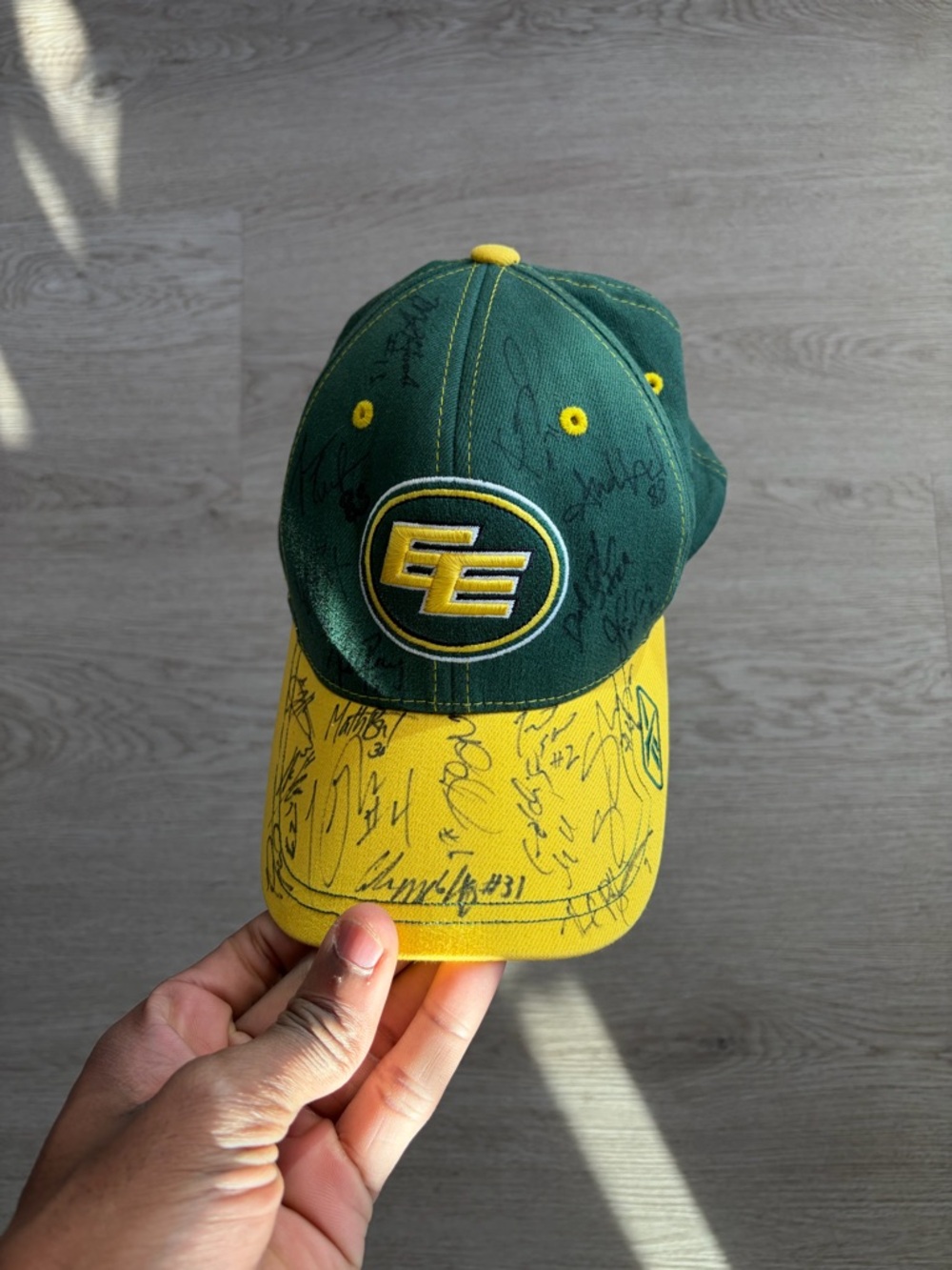 Edmonton Eskimos Green & Yellow Autographed Baseball Cap